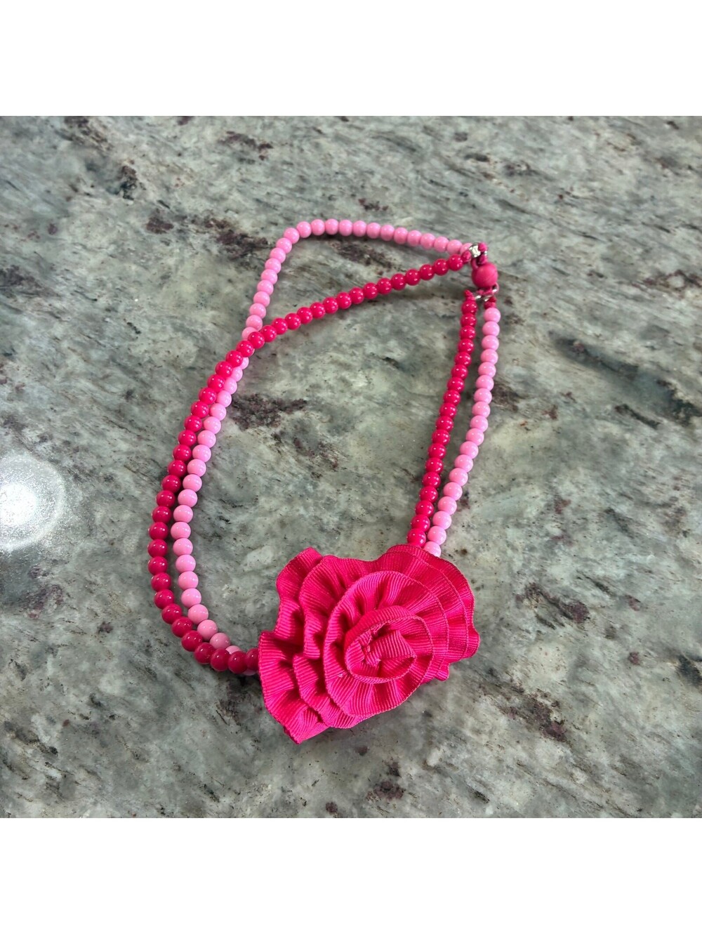 Pink Beaded Necklace with Fabric Flower (Girls)